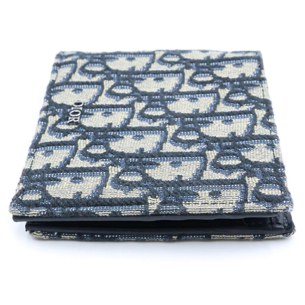 Christian Dior(クリスチャンディオール) オブリーク総柄 ジャガード素材 2つ折り 財布 ウォレット ネイビー/ベージュ 20BBC027YSE_H05E