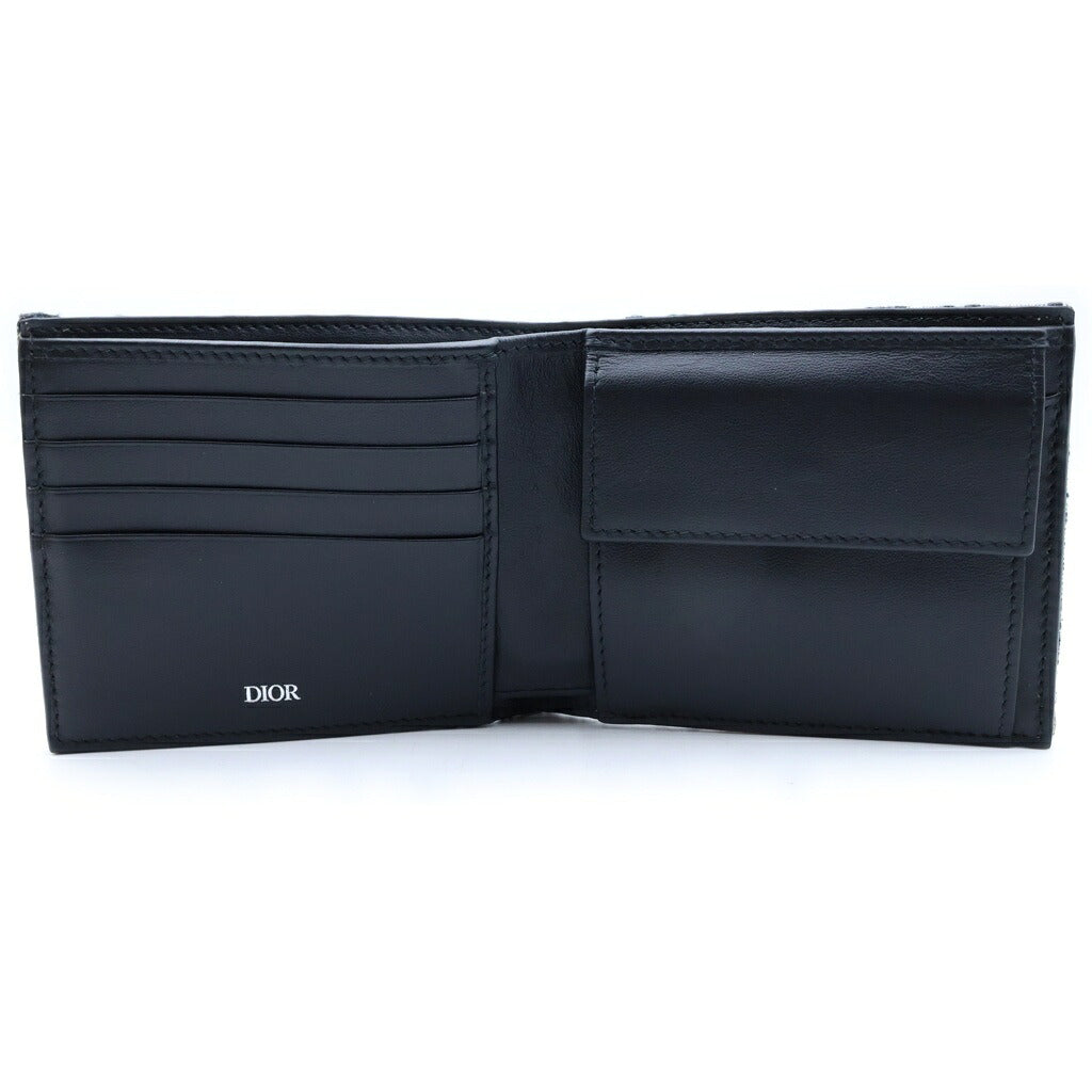 Christian Dior(クリスチャンディオール) オブリーク総柄 ジャガード素材 2つ折り 財布 ウォレット ネイビー/ベージュ 20BBC027YSE_H05E