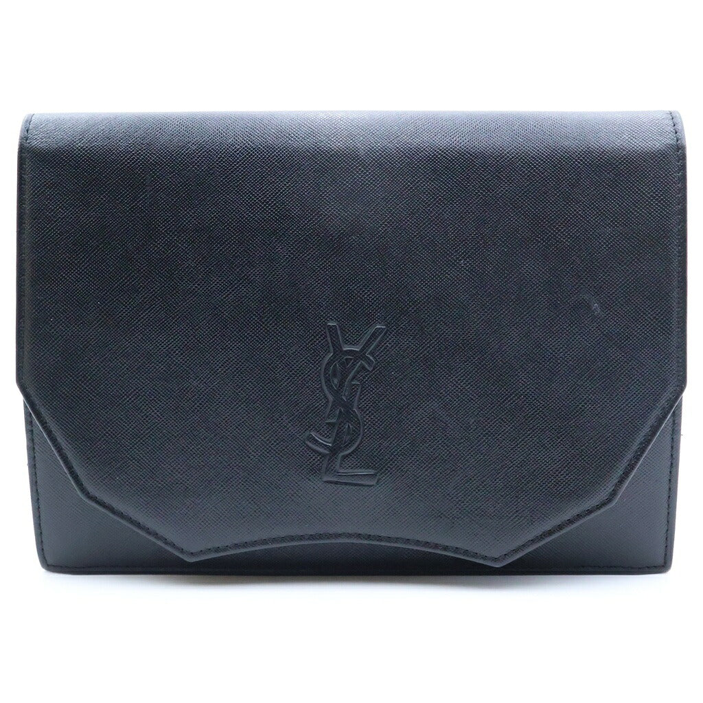 YVES SAINT LAURENT(イヴサンローラン) YSLロゴ カサンドラロゴ レザー クラッチバッグ ブラック