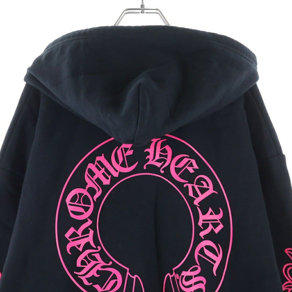 CHROME HEARTS(クロムハーツ) SWTSHRT HD ZIP 袖フローラルバックホースシュープリントダガージップパーカー ブラック/ピンク