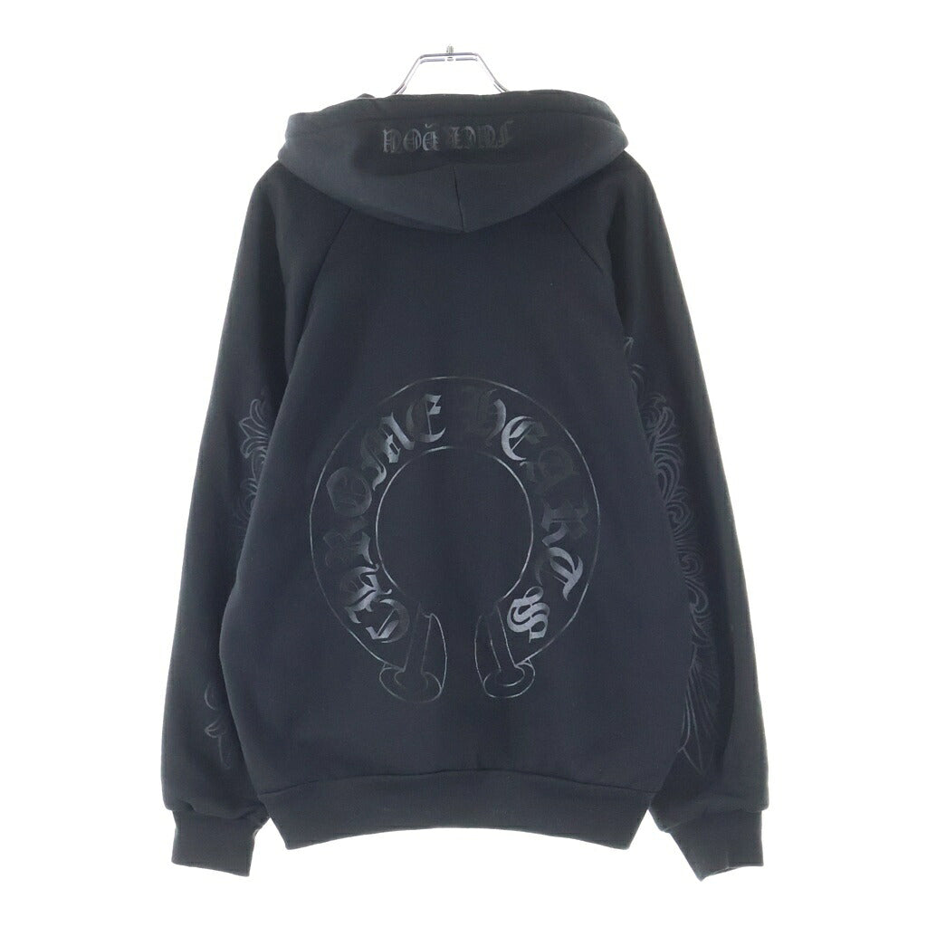 CHROME HEARTS(クロムハーツ) OLD SWTSHRT HD ZIP オールド 裏地サーマル 袖ロゴ ホースシュープリント ダガージップフーディ パーカー ブラック