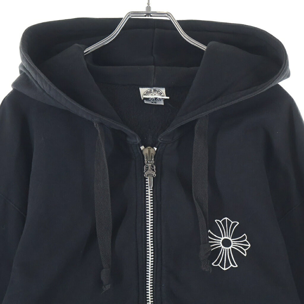 CHROME HEARTS(クロムハーツ) OLD SWTSHRT HD ZIP #10ダガー ジップ CHプラス バックフローラルクロス スウェット パーカー ブラック