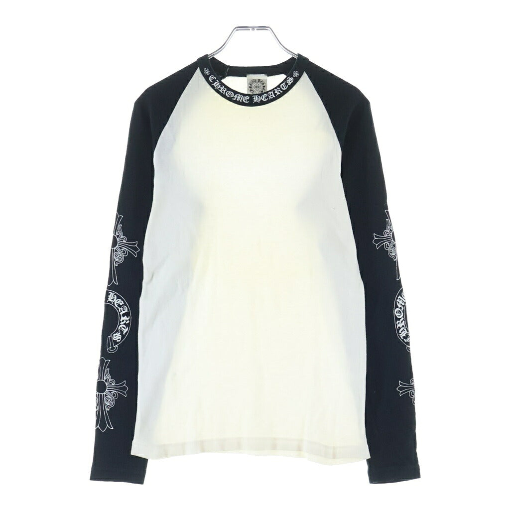 CHROME HEARTS(クロムハーツ) OLD 袖マルチロゴデザイン ネックロゴデザイン ロングスリーブ ラグラン 長袖Tシャツ カットソー ブラック/ホワイト