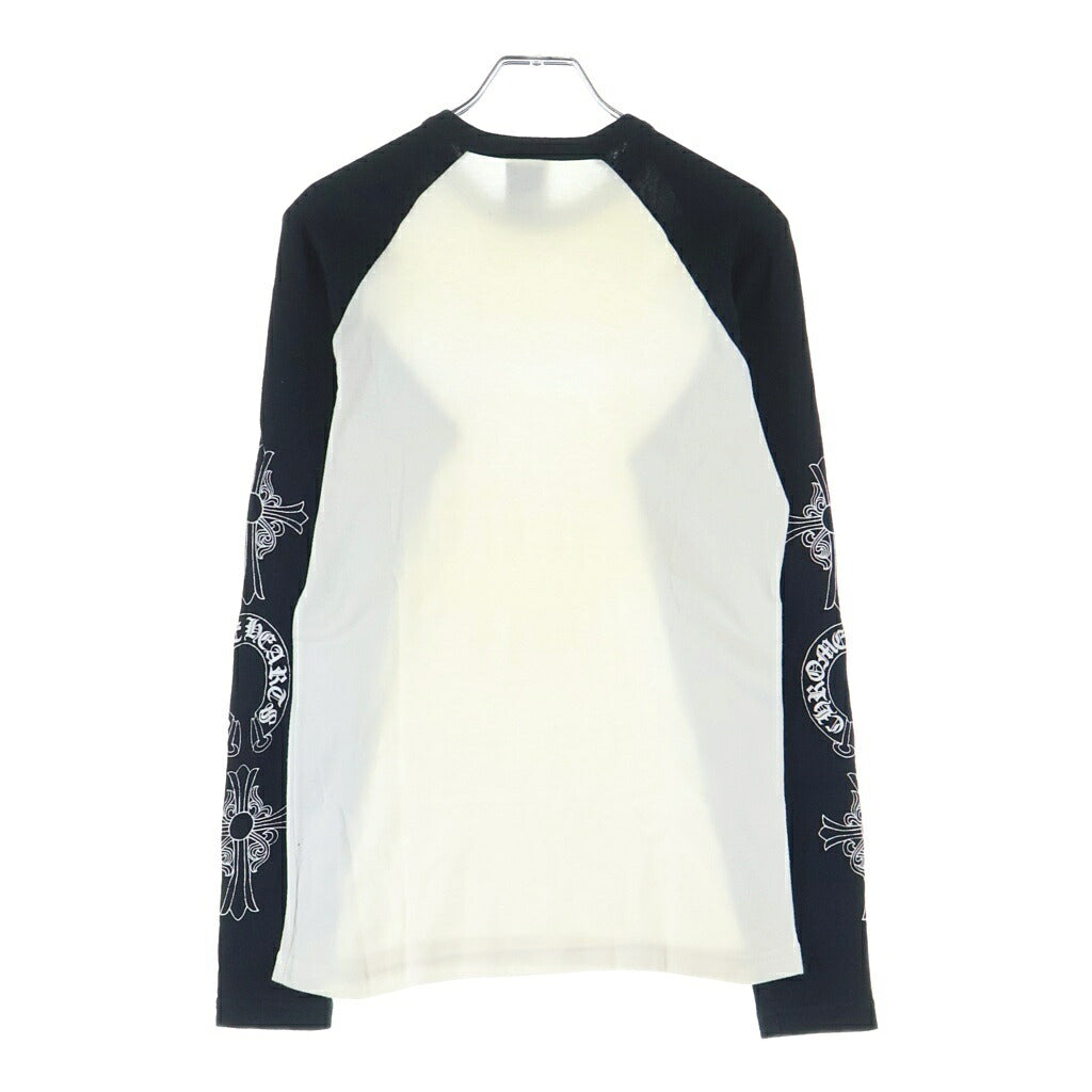 CHROME HEARTS(クロムハーツ) OLD 袖マルチロゴデザイン ネックロゴデザイン ロングスリーブ ラグラン 長袖Tシャツ カットソー ブラック/ホワイト