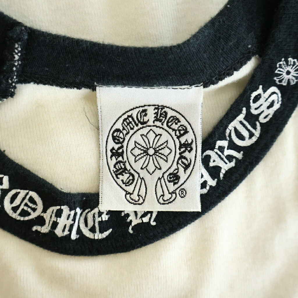 CHROME HEARTS(クロムハーツ) OLD 袖マルチロゴデザイン ネックロゴデザイン ロングスリーブ ラグラン 長袖Tシャツ カットソー ブラック/ホワイト