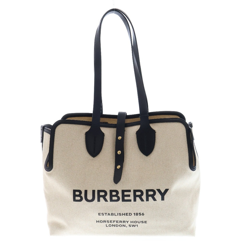 BURBERRY(バーバリー) ホースフェリー ロゴ トートバッグ ベージュ×ブラック ハンドバッグ キャンバス×レザー
