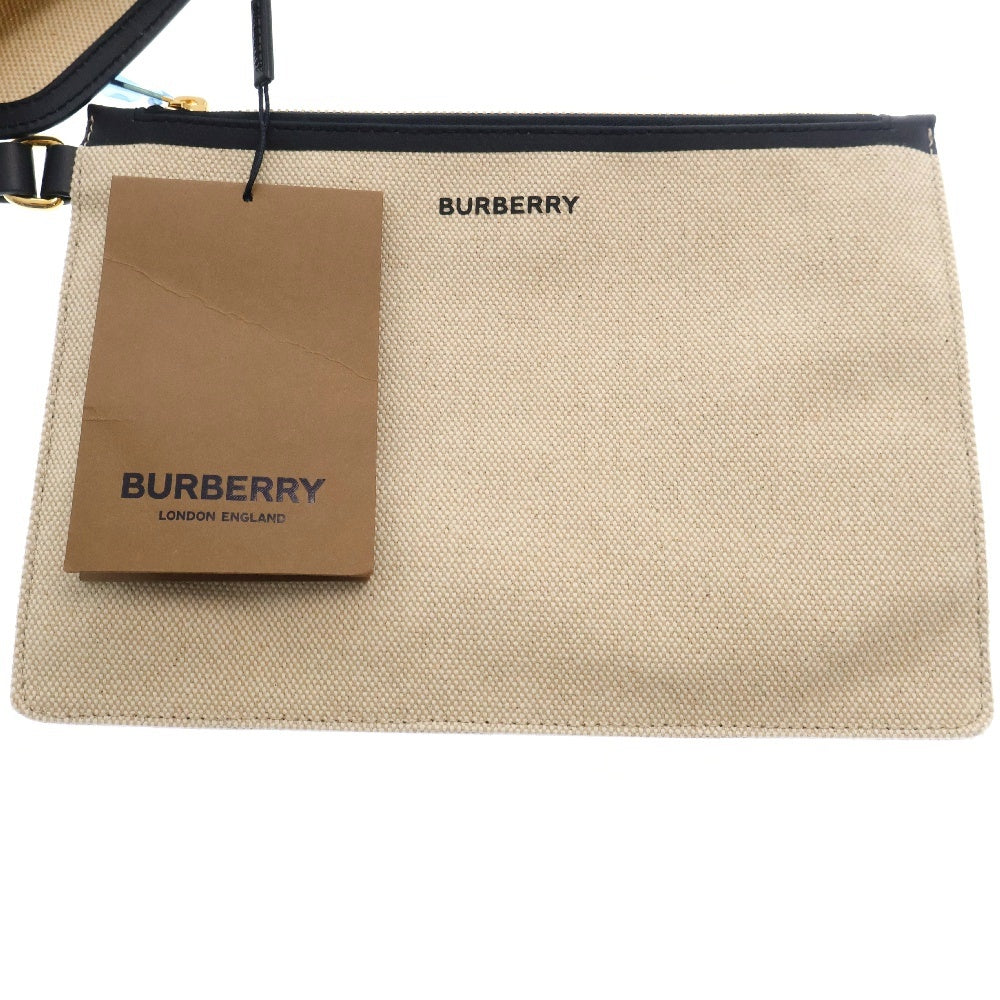 BURBERRY(バーバリー) ホースフェリー ロゴ トートバッグ ベージュ×ブラック ハンドバッグ キャンバス×レザー