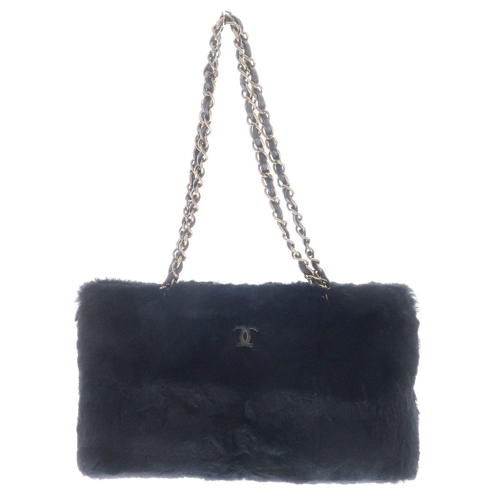 CHANEL(シャネル) ココマーク チェーンショルダーバッグ ラビットファー ブラック ゴールド金具 シリアルシール
