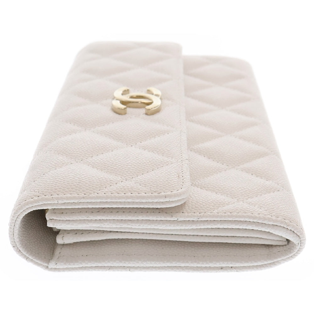 CHANEL(シャネル) マトラッセ 二つ折り長財布 ロングウォレット ホワイト キャビアスキン ゴールド金具 AP3133