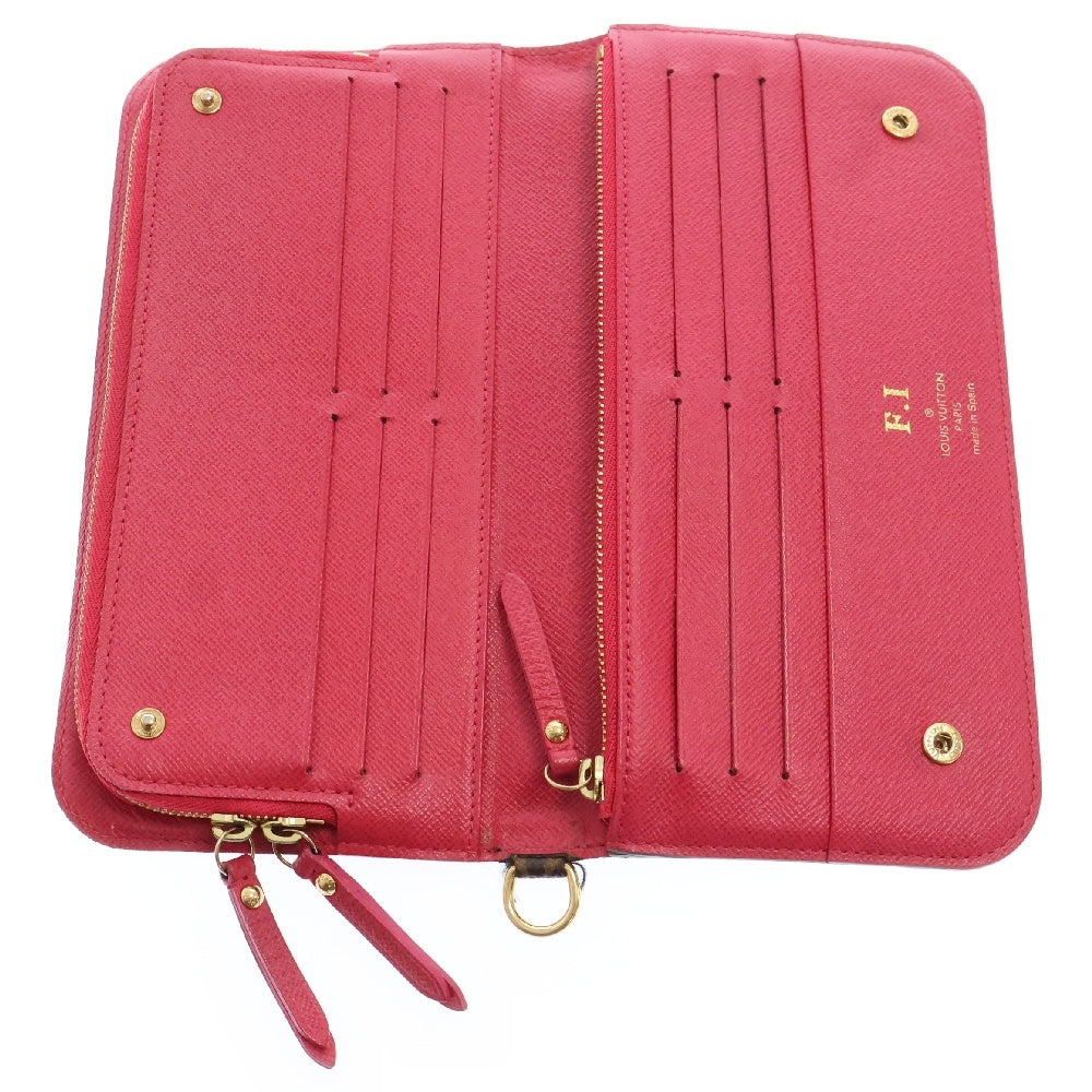 LOUIS VUITTON(ルイヴィトン) モノグラム ポルトフォイユアンソリット ロングウォレット 二つ折り財布 ブラウン×ピンク M66568 イニシャル入り