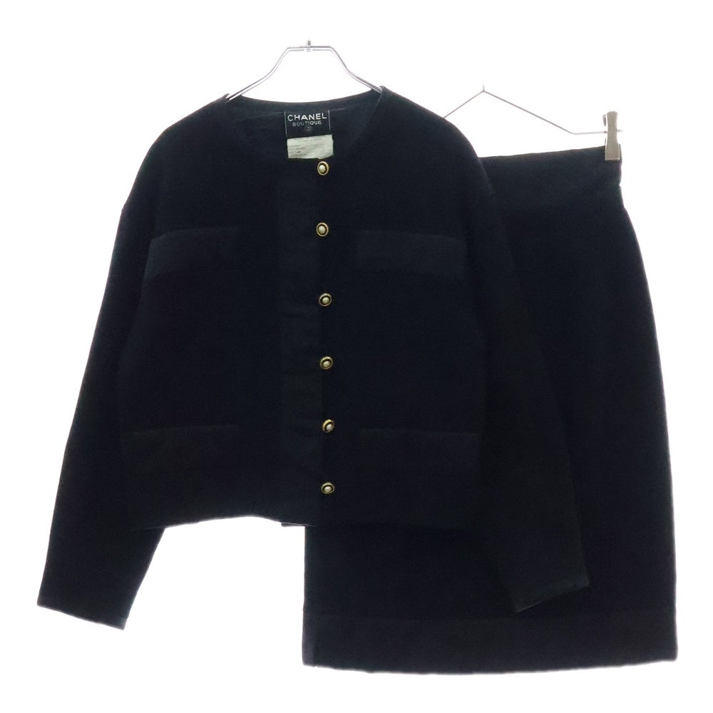 CHANEL(シャネル) マトラッセ パールボタン チェーン セットアップ ウール ジャケット スカート ブラック レディース 36 20501