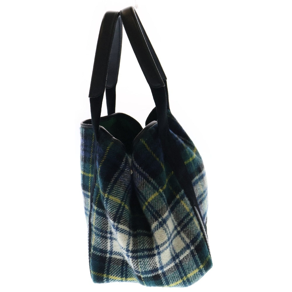 BALENCIAGA(バレンシアガ) NAVY CABAS ネイビーカバス ポーチ付 チェック柄 ロゴ ハンドバッグ ブラック×グリーン 33933