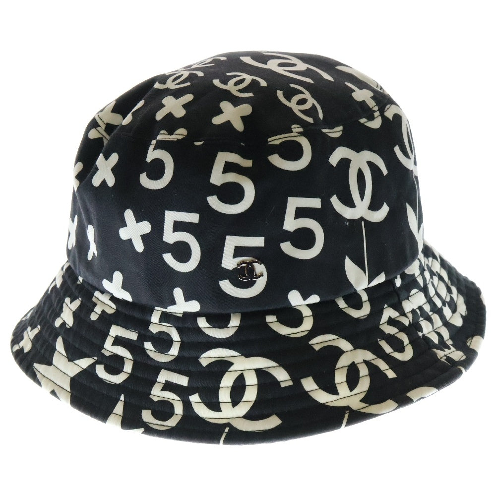 CHANEL(シャネル) バケットハット スター/No.5/カメリアモチーフ 帽子 ブラック×ホワイト コットン M