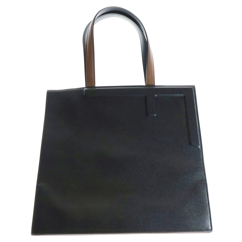 FENDI(フェンディ) フリップ ミディアム Fロゴ バイカラー レザー ハンド トートバッグ ブラック/ブラウン 8BH419