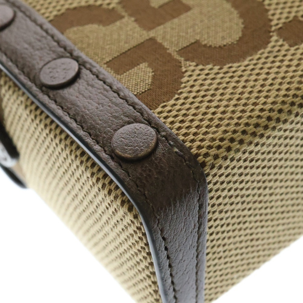 GUCCI(グッチ) 1955 ジャンボGG キャンバス ホースビット レザー切替ショルダーバッグ ブラウン 699296