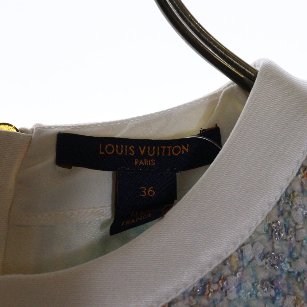 LOUIS VUITTON(ルイヴィトン) 22SS サマースターダスト ルレックスツイード ノースリーブ ミディアム ドレス ワンピース ホワイト/ライトブルー レディース RW222W P24 FNDR64