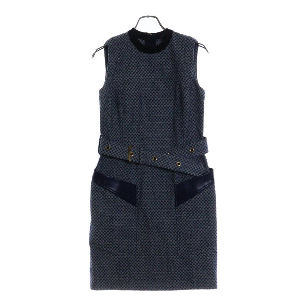 LOUIS VUITTON(ルイヴィトン) 22SS ダミエ 総柄 ノースリーブ バックジップ デニム ミディアムワンピース ドレス インディゴ ブルー レディース RW221J LZ4 FMDR49