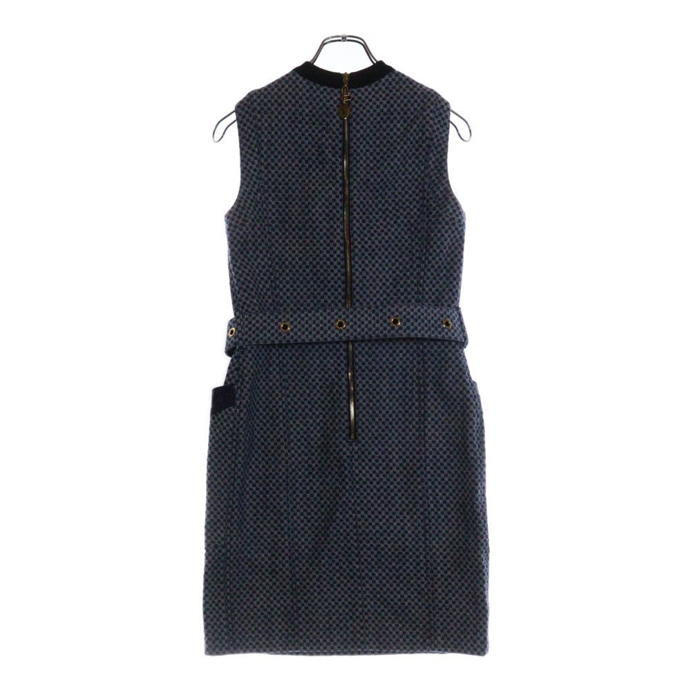 LOUIS VUITTON(ルイヴィトン) 22SS ダミエ 総柄 ノースリーブ バックジップ デニム ミディアムワンピース ドレス インディゴ ブルー レディース RW221J LZ4 FMDR49