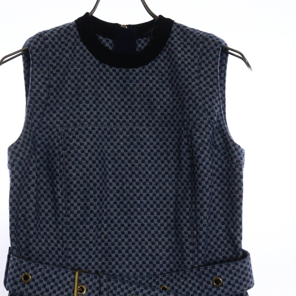 LOUIS VUITTON(ルイヴィトン) 22SS ダミエ 総柄 ノースリーブ バックジップ デニム ミディアムワンピース ドレス インディゴ ブルー レディース RW221J LZ4 FMDR49
