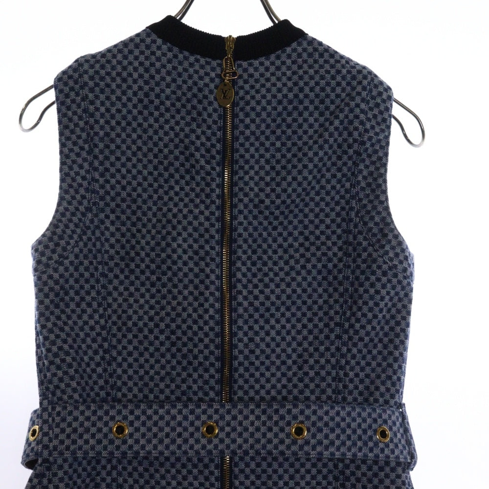 LOUIS VUITTON(ルイヴィトン) 22SS ダミエ 総柄 ノースリーブ バックジップ デニム ミディアムワンピース ドレス インディゴ ブルー レディース RW221J LZ4 FMDR49