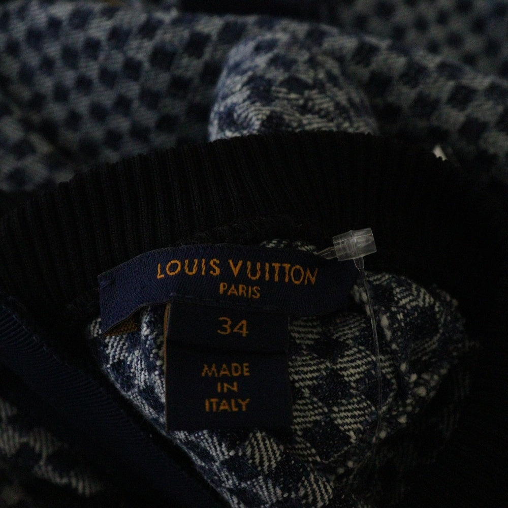 LOUIS VUITTON(ルイヴィトン) 22SS ダミエ 総柄 ノースリーブ バックジップ デニム ミディアムワンピース ドレス インディゴ ブルー レディース RW221J LZ4 FMDR49