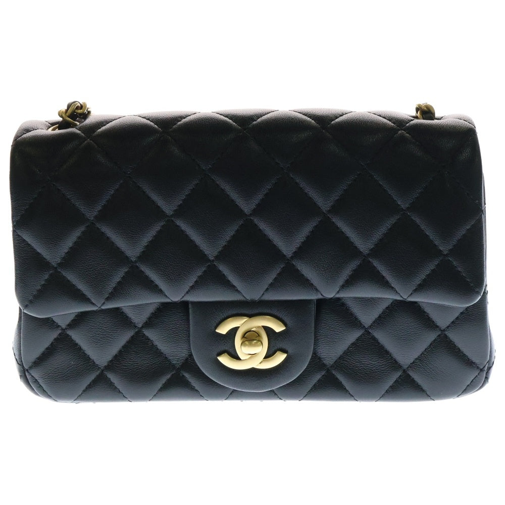 CHANEL(シャネル) ミニマトラッセ ココボール シングルフラップ シングル チェーンショルダーバッグ ブラック ラムスキン ゴールド金具