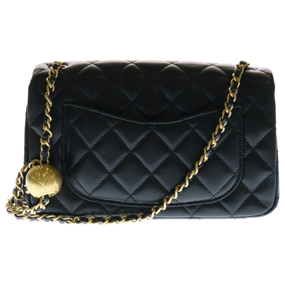 CHANEL(シャネル) ミニマトラッセ ココボール シングルフラップ シングル チェーンショルダーバッグ ブラック ラムスキン ゴールド金具