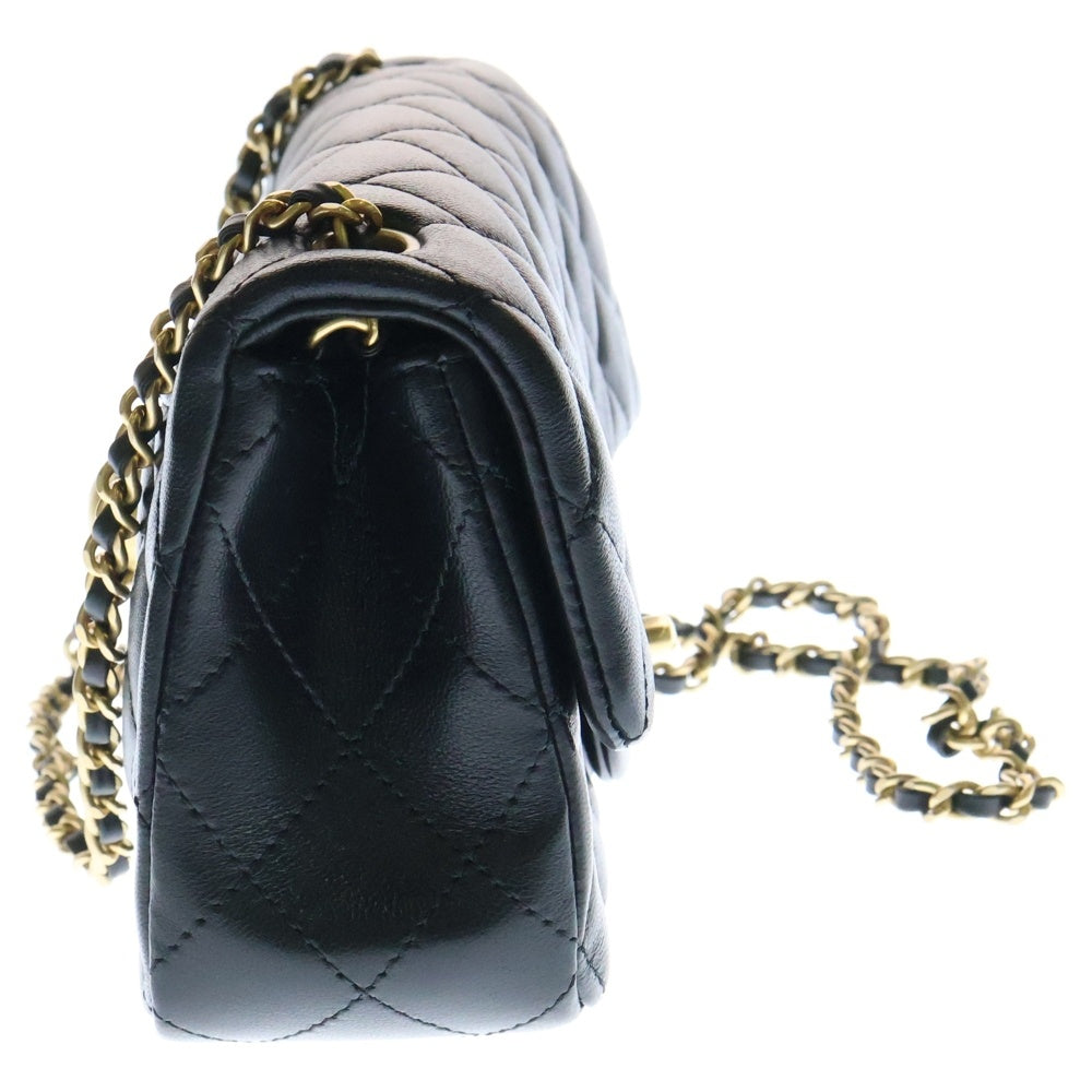 CHANEL(シャネル) ミニマトラッセ ココボール シングルフラップ シングル チェーンショルダーバッグ ブラック ラムスキン ゴールド金具
