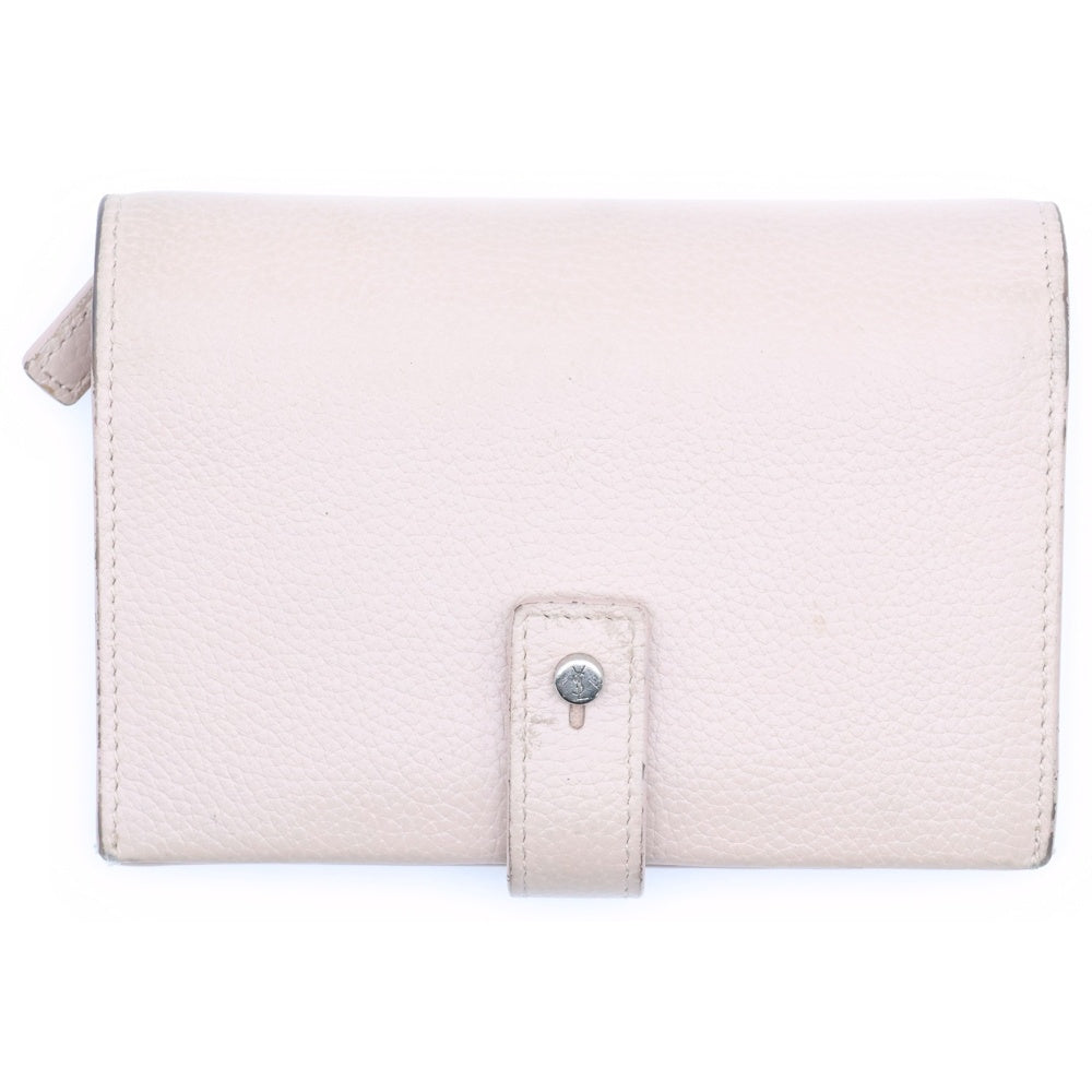 SAINT LAURENT PARIS(サンローランパリ) 二つ折り財布 コンパクトウォレット カードケース ピンクベージュ シルバー金具 レザー 505011