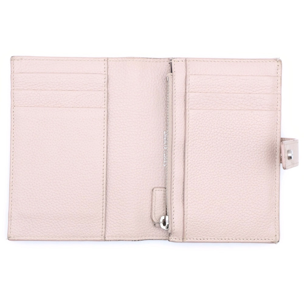 SAINT LAURENT PARIS(サンローランパリ) 二つ折り財布 コンパクトウォレット カードケース ピンクベージュ シルバー金具 レザー 505011