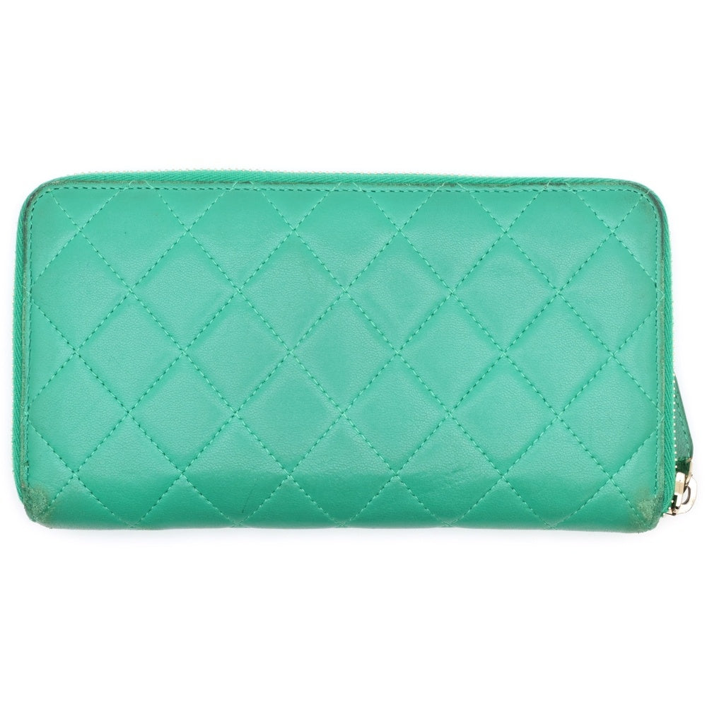CHANEL(シャネル) マトラッセ ラウンドファスナー長財布 ロングウォレット カードケース ゴールド金具 グリーン ラムスキン