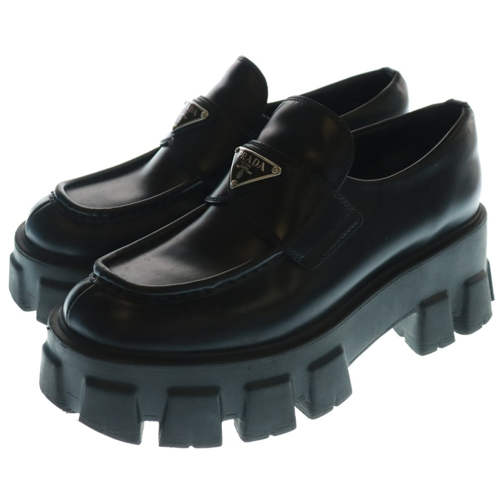 PRADA(プラダ) モノリス トライアングルロゴプレート レザー 厚底 ローファー シューズ ブラック レディース 2DE129