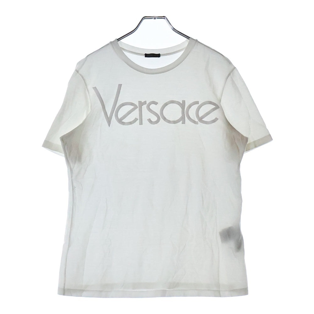 GIANNI VERSACE(ジャンニ ヴェルサーチ) フロントロゴ刺繍 クルーネック 半袖Tシャツ カットソー ホワイト A83047