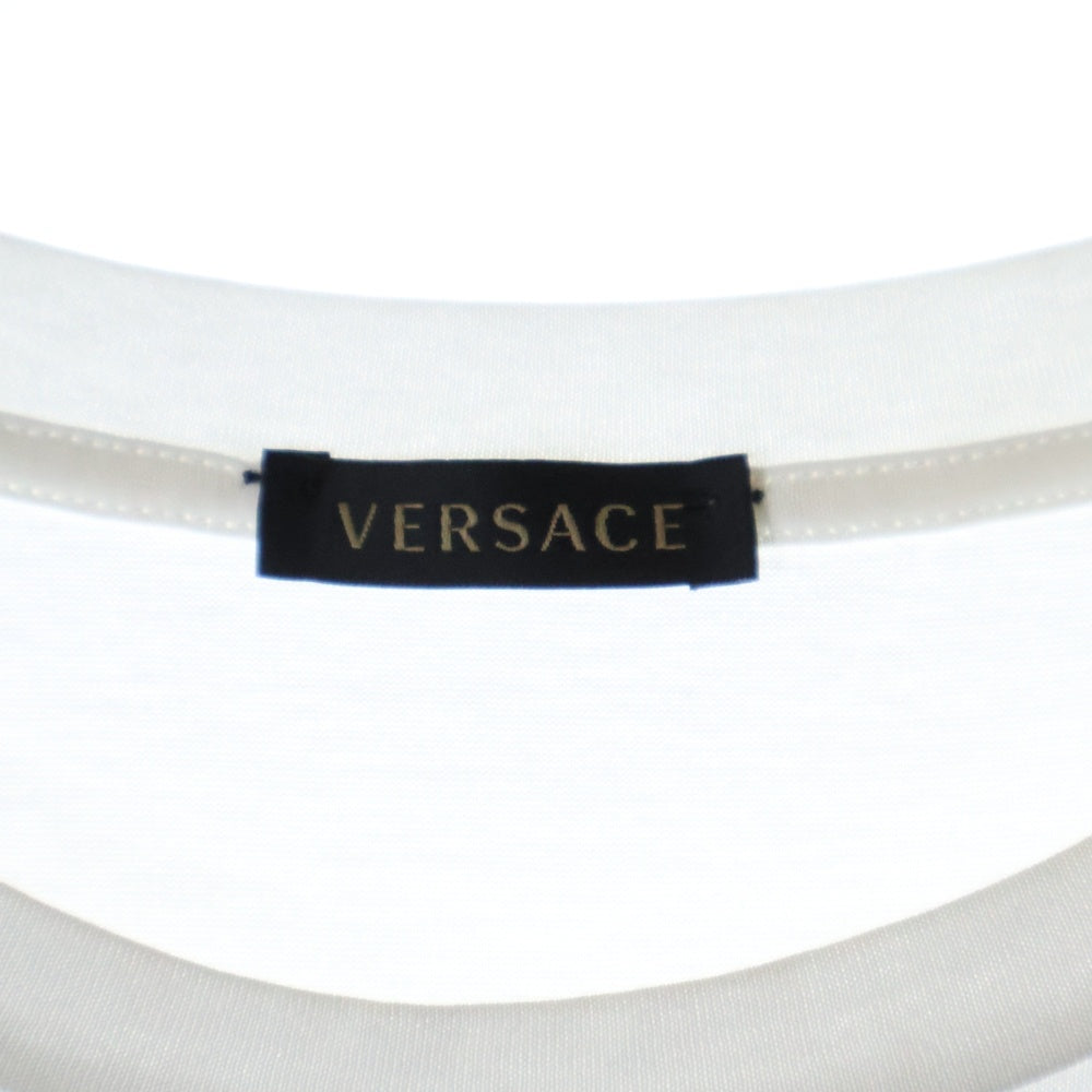 GIANNI VERSACE(ジャンニ ヴェルサーチ) フロントロゴ刺繍 クルーネック 半袖Tシャツ カットソー ホワイト A83047