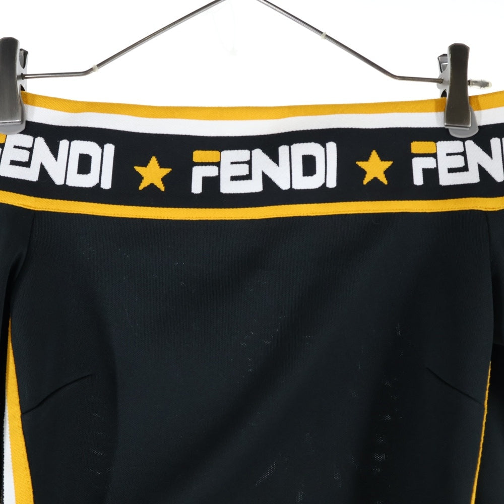 FENDI(フェンディ) 18AW ×FILA フィラ ズッカ柄 ロゴ ジャガード ライン ジャージー オフショルダー ワンピース ドレス ブラック/イエロー レディース FD9864