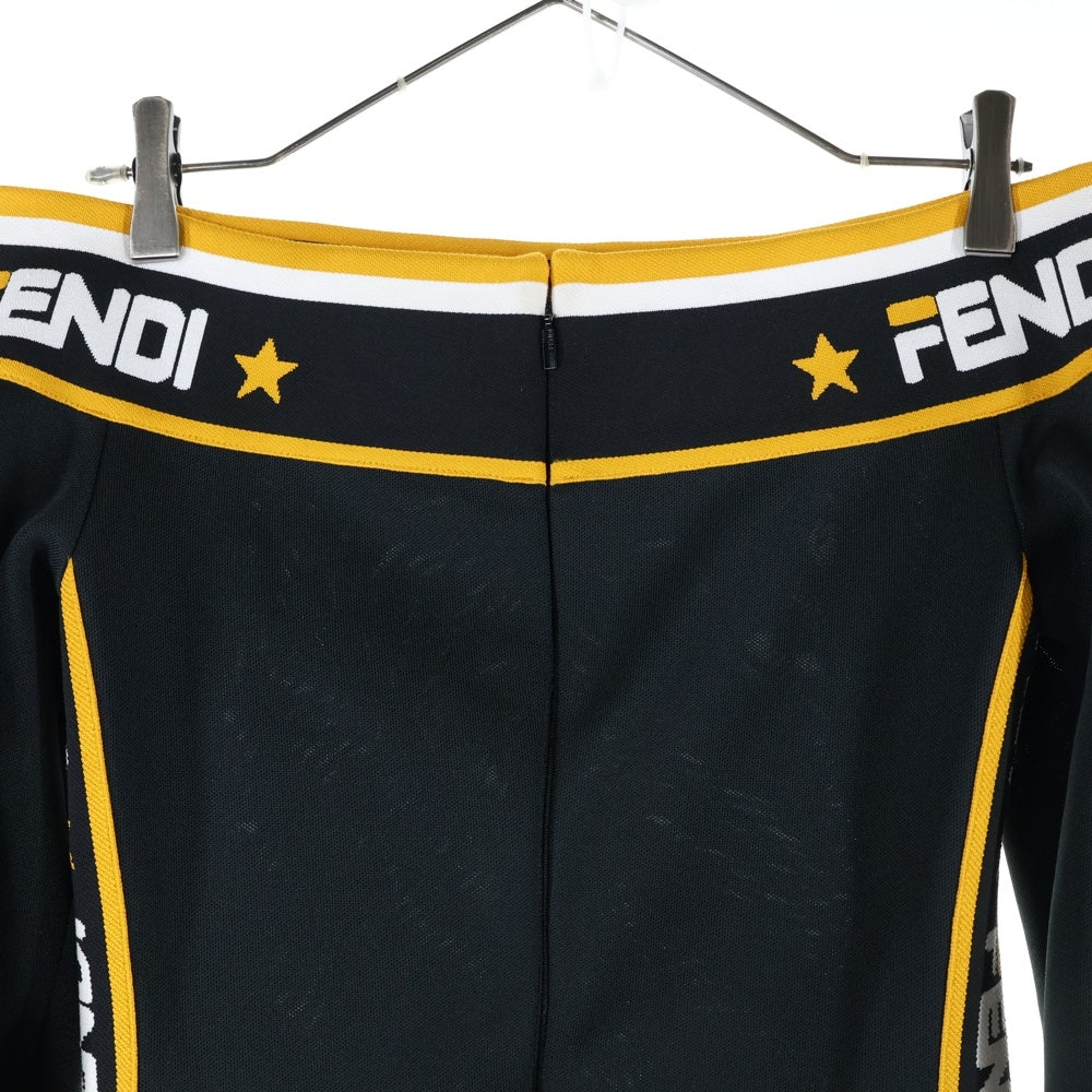 FENDI(フェンディ) 18AW ×FILA フィラ ズッカ柄 ロゴ ジャガード ライン ジャージー オフショルダー ワンピース ドレス ブラック/イエロー レディース FD9864