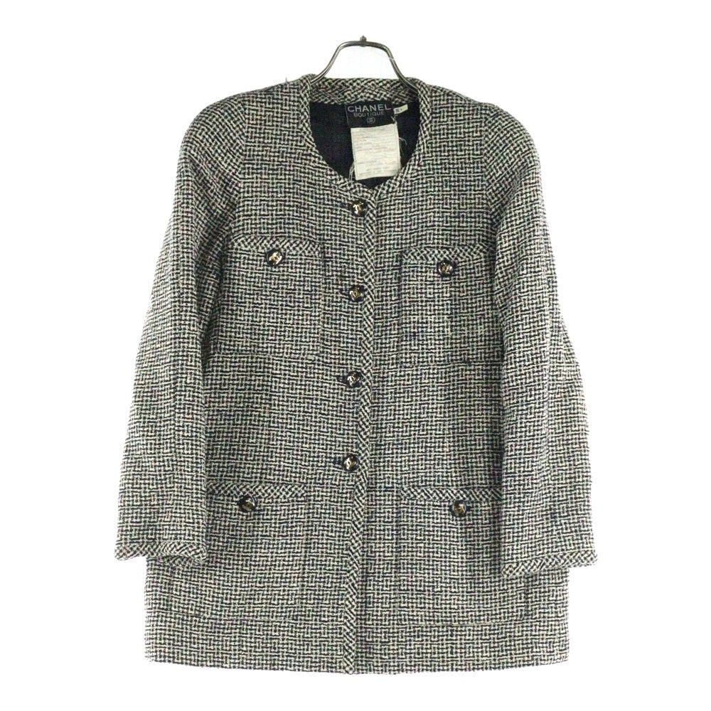CHANELシャネル COCOマークボタンツイートノーカラー裾チェーンジャケット 25031902_4.jpg
