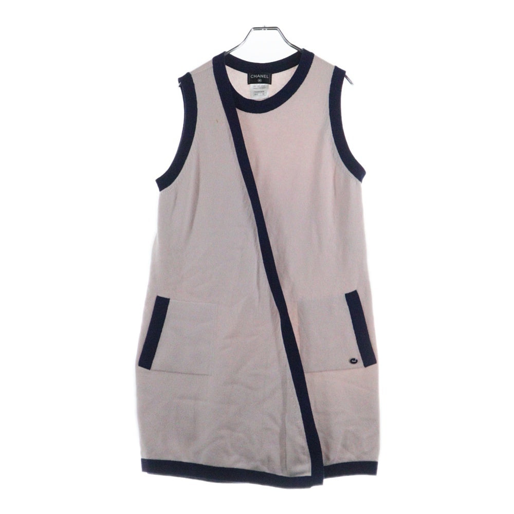 CHANEL(シャネル) 15SS ココマークボタン カシミヤニット クルーネック ノースリーブ パイピング レイヤード ワンピース ピンク/ネイビー レディース P51622K06638