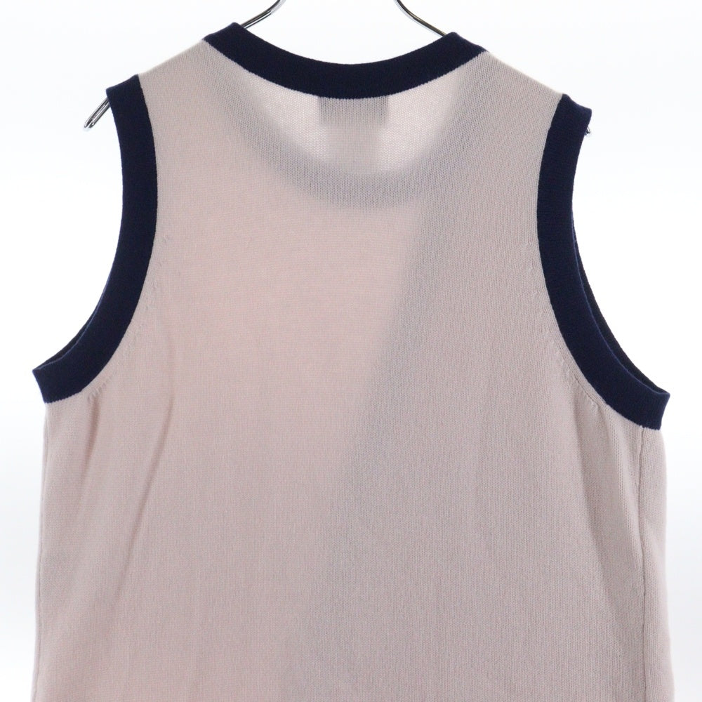 CHANEL(シャネル) 15SS ココマークボタン カシミヤニット クルーネック ノースリーブ パイピング レイヤード ワンピース ピンク/ネイビー レディース P51622K06638
