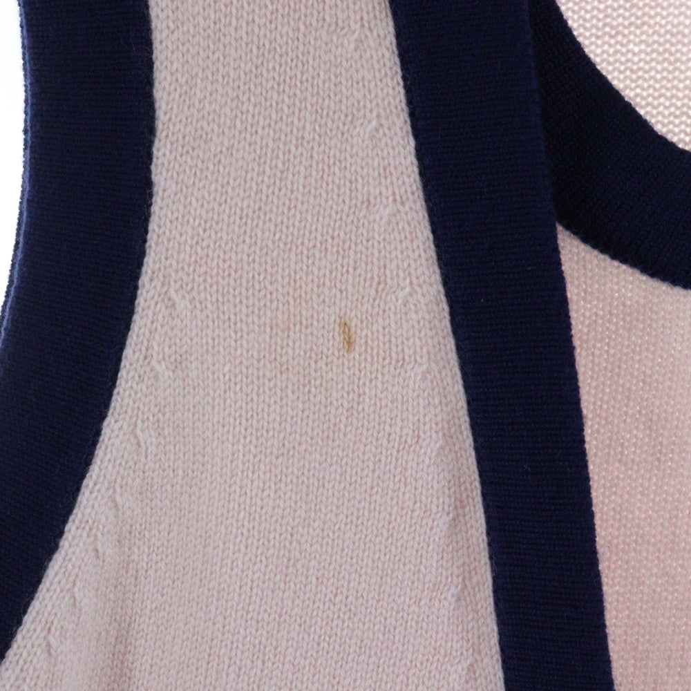 CHANEL(シャネル) 15SS ココマークボタン カシミヤニット クルーネック ノースリーブ パイピング レイヤード ワンピース ピンク/ネイビー レディース P51622K06638