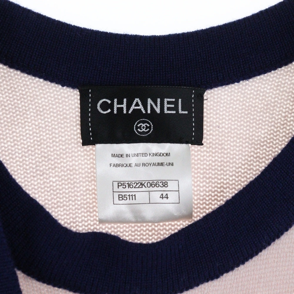 CHANEL(シャネル) 15SS ココマークボタン カシミヤニット クルーネック ノースリーブ パイピング レイヤード ワンピース ピンク/ネイビー レディース P51622K06638