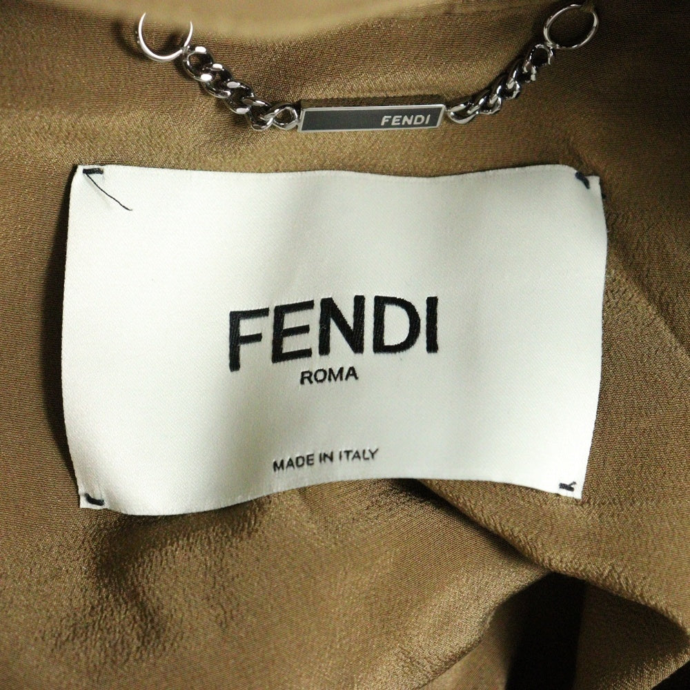 FENDI(フェンディ) レザーフラップポケット ウエストマーク フーデッド ジップアップ ジャケット コート ブラウン レディース FF8275 2ZM