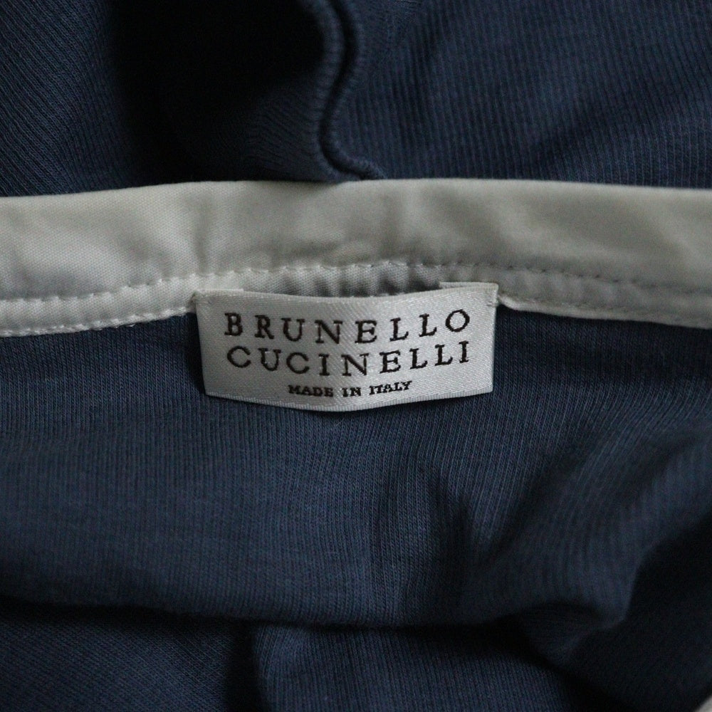 BRUNELLO CUCINELLI(ブルネロクチネリ) ネックベルトデザイン コットン ニット切り替え ブラウス トップス ブルー/ホワイト レディース