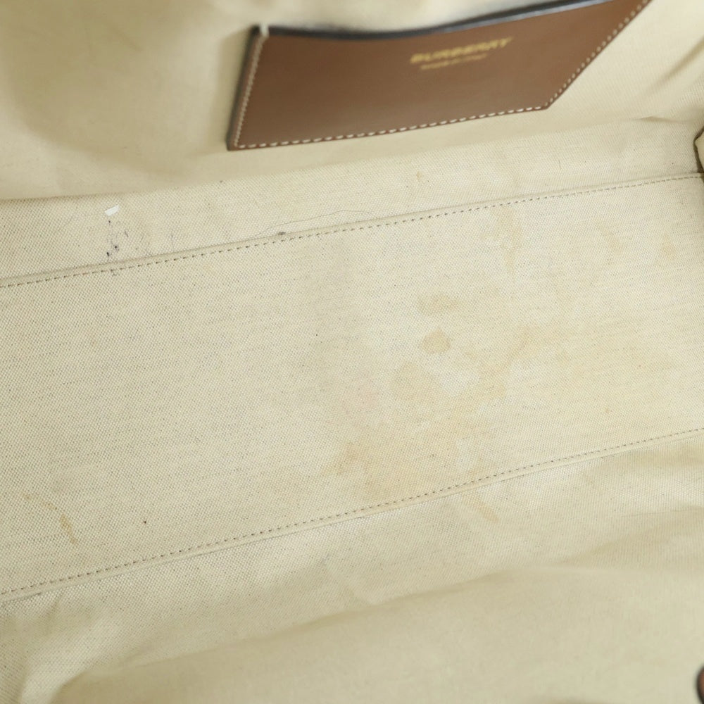 BURBERRY(バーバリー) フレヤトートバッグ ハンドバッグ ミディアム アイボリー×ブラウン レザー×キャンバス ゴールド金具