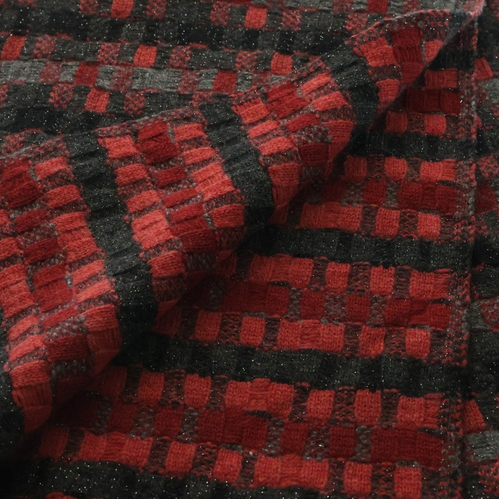 CHANEL(シャネル) ココマーク ラメジャガード ボーダー総柄 カシミヤニット マフラー レッド/ブラック