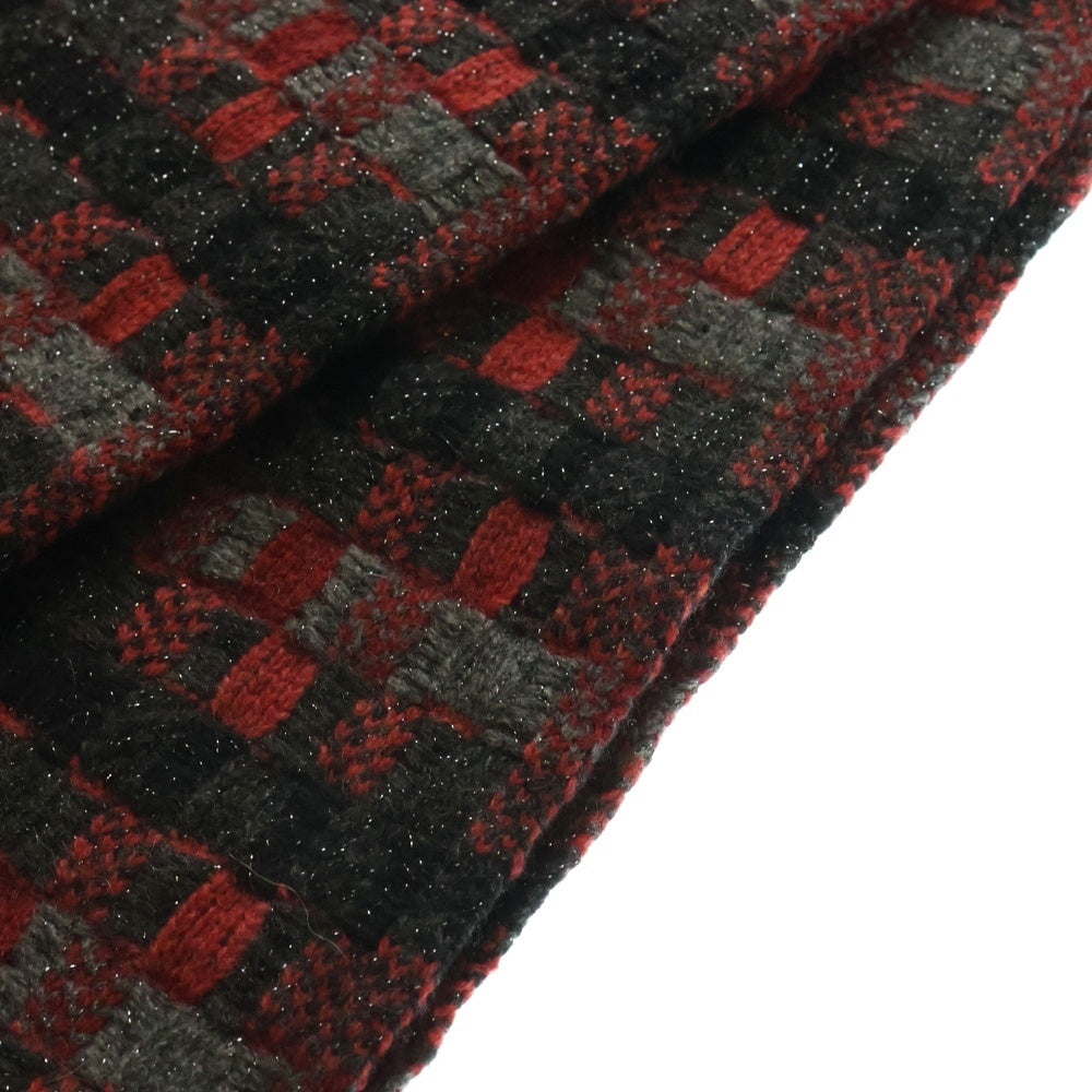 CHANEL(シャネル) ココマーク ラメジャガード ボーダー総柄 カシミヤニット マフラー レッド/ブラック