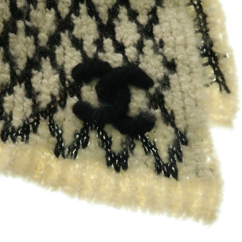 CHANEL(シャネル) ココマーク カシミヤニット ファンシーツイード ラメ マフラー ホワイト/ブラック