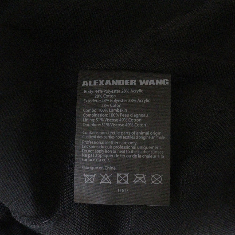 ALEXANDER WANG(アレキサンダーワン) ラムスキン レザードッキング レイヤードデザイン グラデーションジャガード ノーカラー テーラードジャケット ブラック/グレー 11617