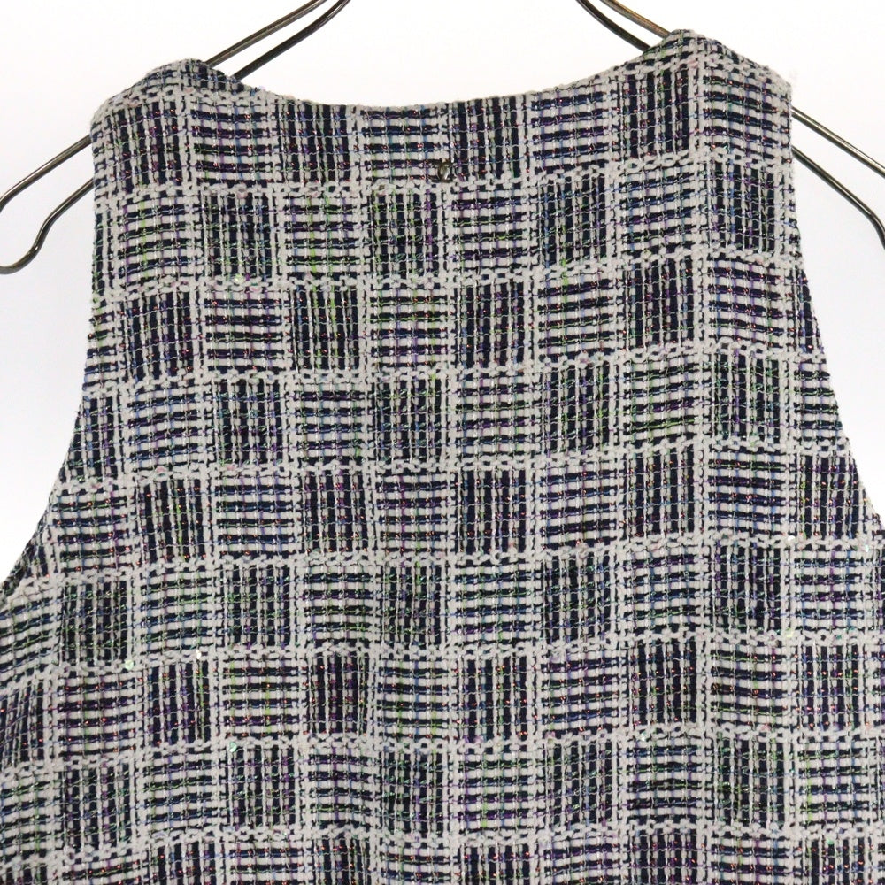 CHANEL(シャネル) ツイード スパンコール ラメ チェック総柄 ノースリーブ ワンピース ホワイト/マルチカラー レディース P58812V44366