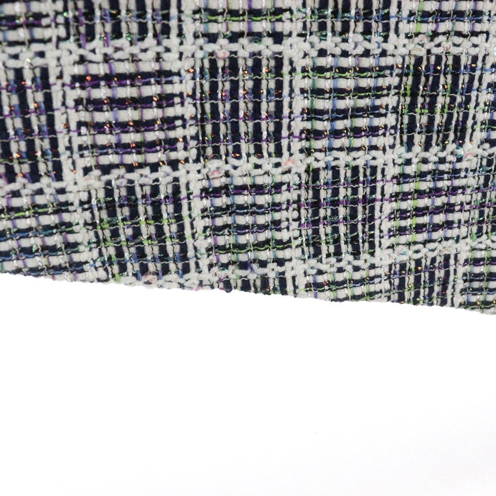 CHANEL(シャネル) ツイード スパンコール ラメ チェック総柄 ノースリーブ ワンピース ホワイト/マルチカラー レディース P58812V44366